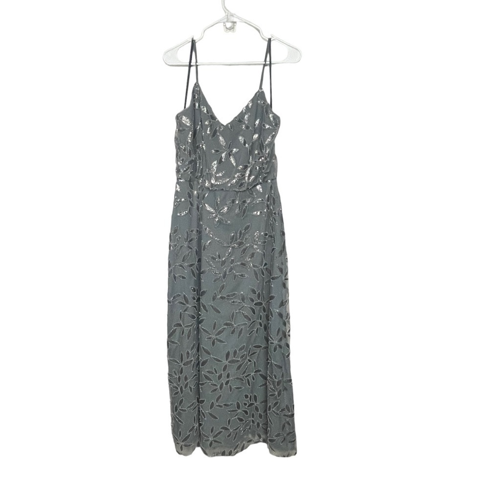 Wayf Grey Silver Sequin Beaded Floral Gown Medium